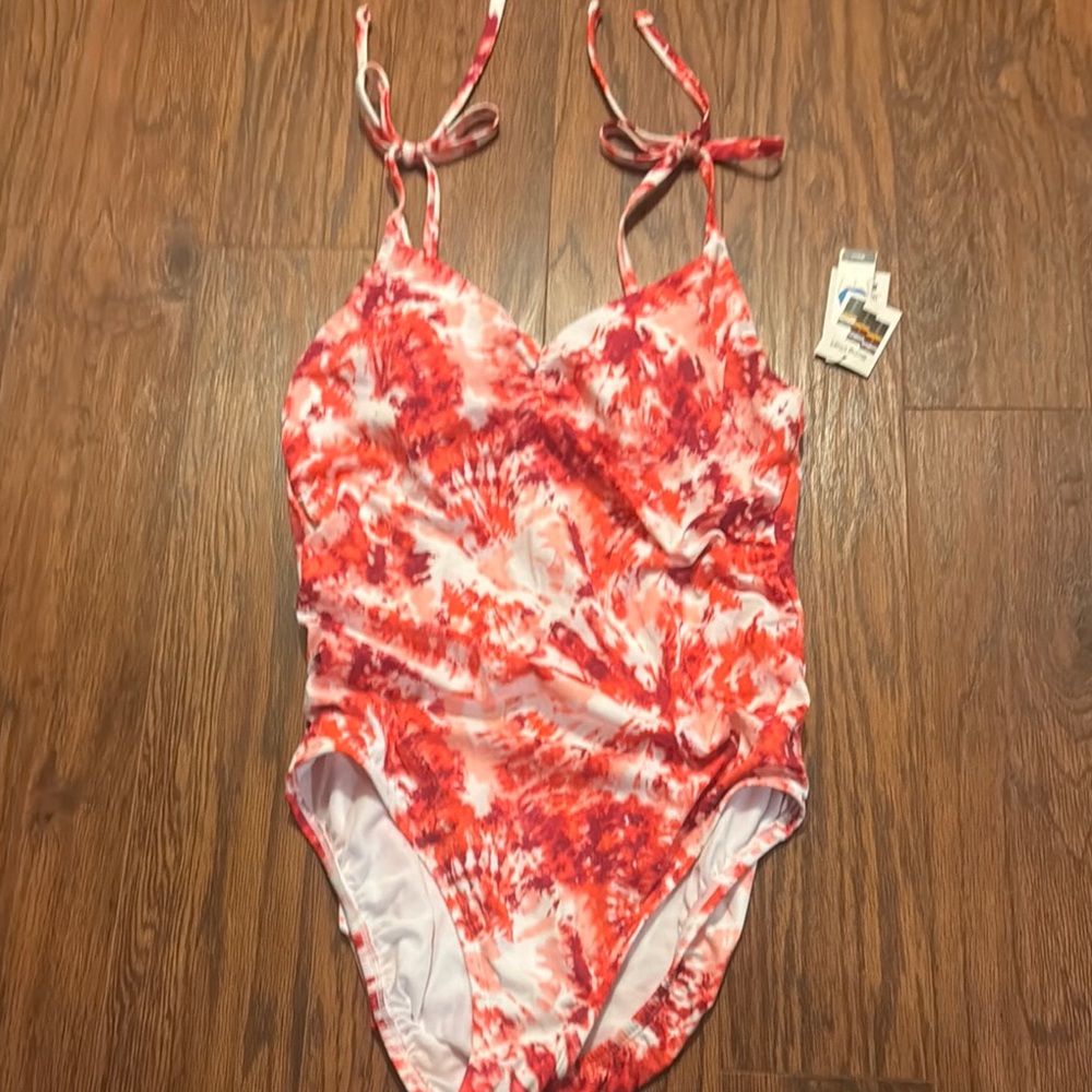 Red and White Tie-Dye Swimsuit